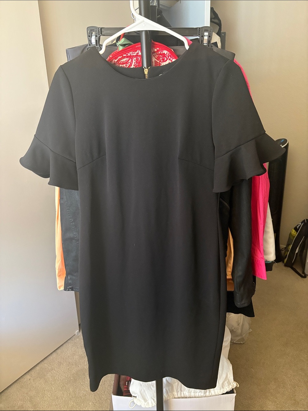 Calvin Klein Black Ruffle-Sleeve Mini Dress
